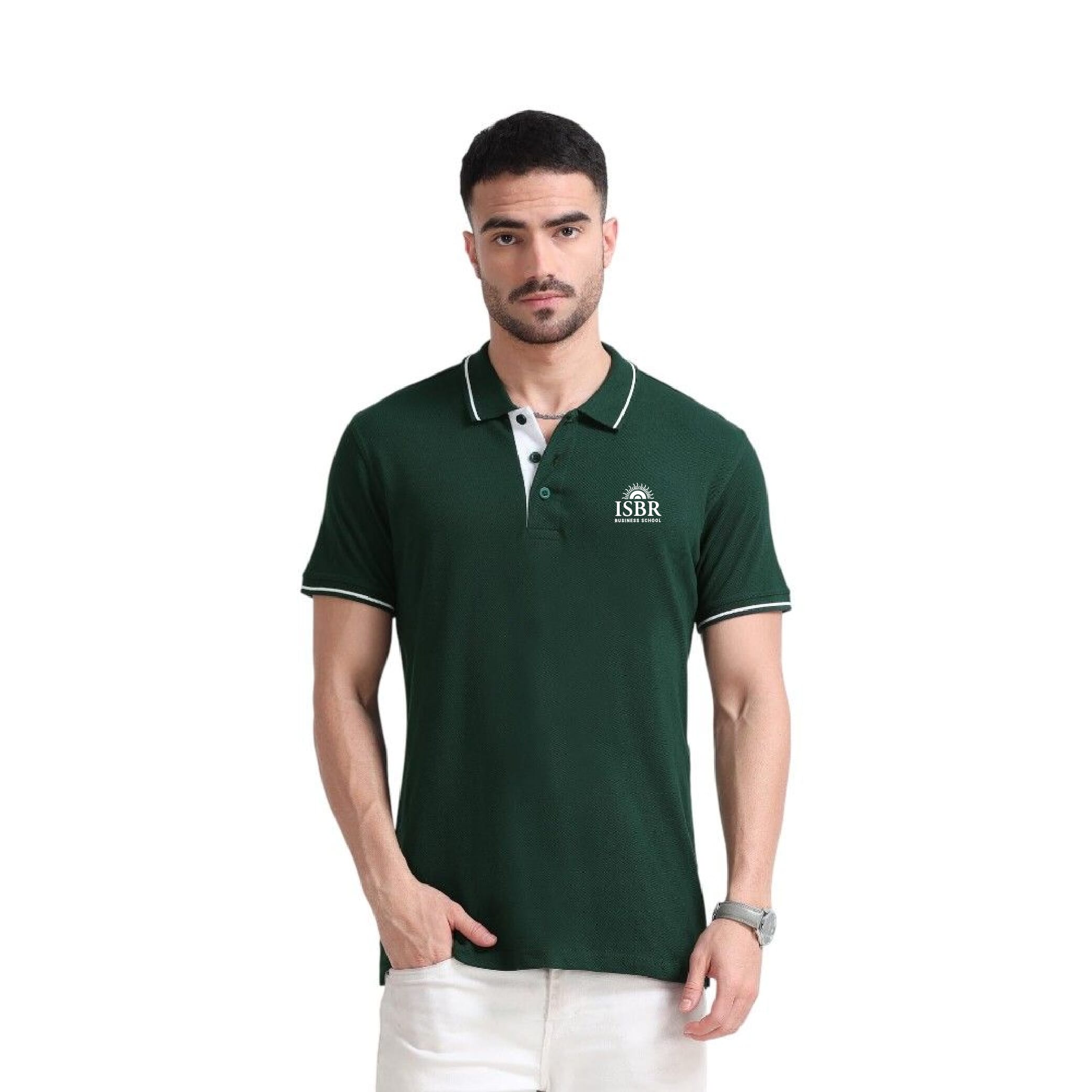 Greys&Blues Organic Polo Tshirt- Green with White Tipping